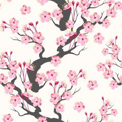 Vector seamless pattern with pink sakura branch