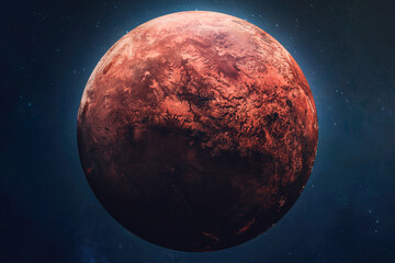 Red planet Mars in outer space. Terraforming of planet. Part of solar system. Elements of this image furnished by NASA. - obrazy, fototapety, plakaty