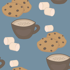 coffee with cookies and marshmallows seamless pattern