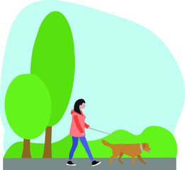 a girl walks in the Park with a dog, walking dogs, a man with a dog in a collar