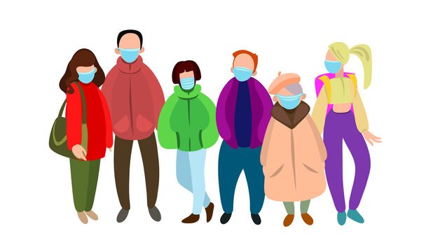 crowd of masked people, pandemic.  vector