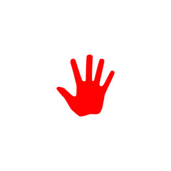 Fototapeta na wymiar Red human palm on a white background, icon, logo, emblem 