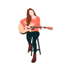 Girl with a guitar on an isolated background. Flat illustration