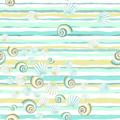 Fototapeta na wymiar Vector seamless pattern with shells. Modern abstract design for paper, cover, fabric, interior decor and other users.