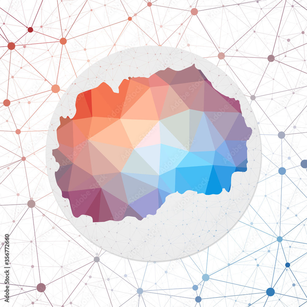 Poster Abstract vector map of Macedonia. Technology in the country geometric style poster. Polygonal Macedonia map on 3d triangular mesh background. EPS10 Vector.