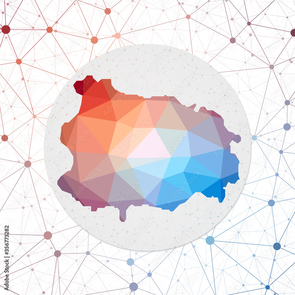 Poster Abstract vector map of Ischia. Technology in the island geometric style poster. Polygonal Ischia map on 3d triangular mesh background. EPS10 Vector.