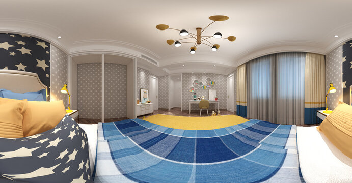 3d render of modern hotel room, 360 degrees view