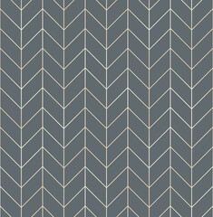 Vector seamless pattern with modern rectangular herringbone tiles. Geometric diagonal texture, elegant grid with golden lines. Vector illustration