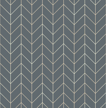 Vector Seamless Pattern With Modern Rectangular Herringbone Tiles. Geometric Diagonal Texture, Elegant Grid With Golden Lines. Vector Illustration