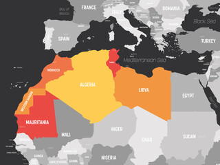 Map of Maghreb countries - Northwest Africa states. Vector illustration