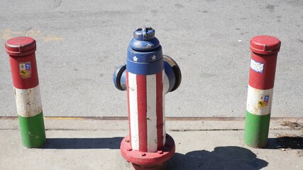American and Italian Flags Fire Hydrants