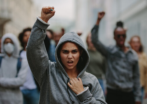 Youngsters protesting and giving slogans