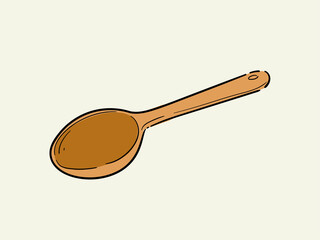 the brown wood spoon. a Cooking tool. Isolated Vector Illustration.