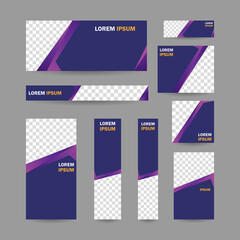 Modern abstract geometric website banner, all size template bundle set vector design