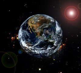 View of the planet earth from space. Gas, nebula, stars. The elements of this image furnished by NASA.
