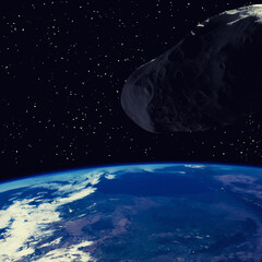 Asteroid flying above the earth. Elements of this image furnished by NASA.