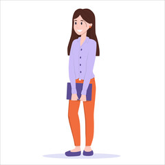 Vector illustration: girl with a folder. Female student or office worker.