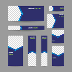 Modern abstract geometric website banner, all size template bundle set vector design
