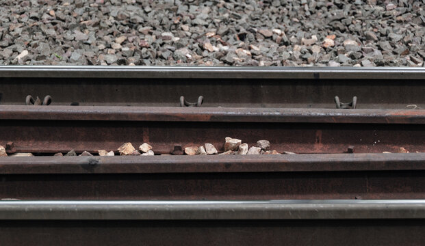 A closeup of rusty railroad tracks