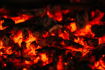 red-hot coals in the fireplace