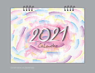 Cover Desk Calendar 2021 year template, book cover design, brochure, flyer, advertisement. 2021 text design on colorful watercolor background, corporate design, vector illustration