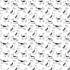 Vector seamless pattern with cute husky dogs on a transparent background. Fashionable baby fabric design