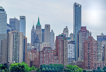 Fototapeta na wymiar Aerial view over skyscrapers in Lower Manhattan in New York City, USA.
