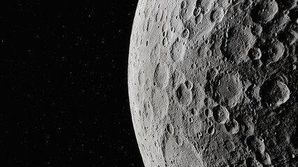 Realistic Moon in Space, moon craters with copyspace © Aleksandr