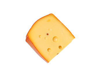 A slice of Reblochon cheese ( Limburger, Munster, Taleggio, Fontino, Tilsit) lies on a white background. Isolated