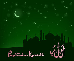 View of mosque in shiny night background for holy month of muslim community Ramadan Kareem, Vector illustration Eps 10