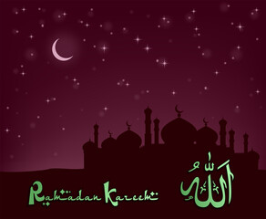View of mosque in shiny night background for holy month of muslim community Ramadan Kareem, Vector illustration Eps 10