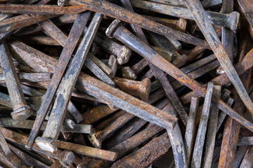 Close up of rusty antique nails