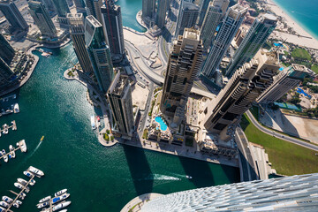 Dubai marina aerial view. Dubai skyscrapers