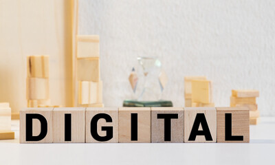 wooden cubes with the word digital
