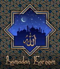 View of mosque in shiny night background for holy month of muslim community Ramadan Kareem, Eid mubarak, Vector illustration Eps 10