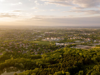 A panorama of a large city. Sunny day, aerial shot 