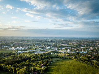 A panorama of a large city. Sunny day, aerial shot 