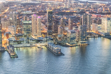 Fototapeta na wymiar Spectacular aerial view of Jersey City on a beautiful night, NJ,
