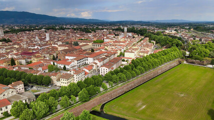 Amazing aerial view of Lucca medieval town in Tuscany