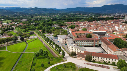 Fototapeta na wymiar Amazing aerial view of Lucca medieval town in Tuscany