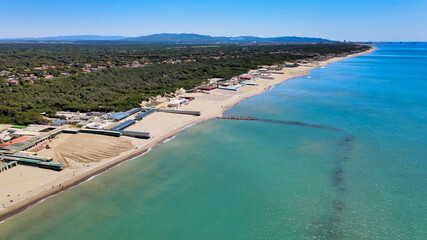Obraz premium Amazing aerial view of Marina di Pisa coastline, Tuscany