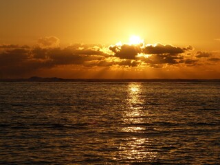 bronze gold sunset in the sea