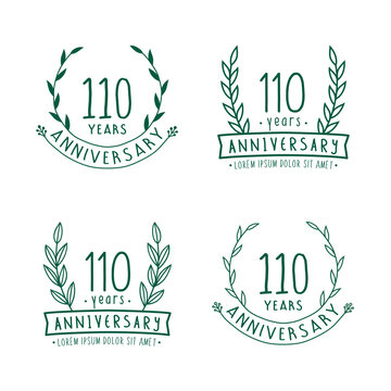 110 years anniversary logo collection. 110th years anniversary celebration hand drawn logotype. Vector and illustration. 