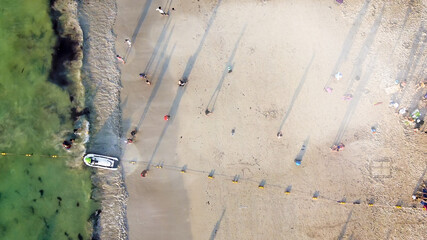 Amazing downward aerial view of beautiful tropical beach