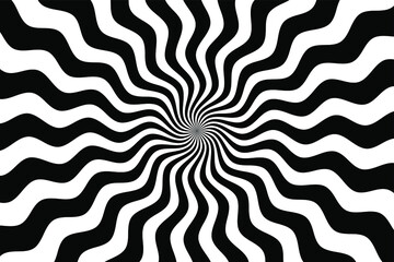 Black and white hypnotic spiral wave rays background. Psychedelic sunburst retro design. - obrazy, fototapety, plakaty