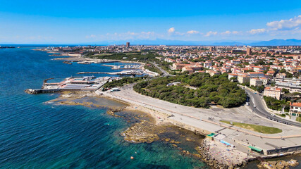 Fototapeta na wymiar Amazing aerial view of Livorno coastline, Tuscany