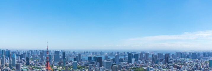 (東京都-風景パノラマ)青空とお台場方面風景７