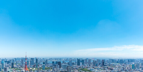 (東京都-風景パノラマ)青空とお台場方面風景８