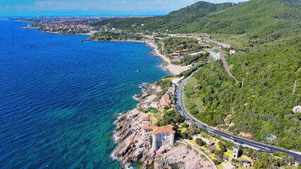 Amazing aerial view of Livorno coastline, Tuscany