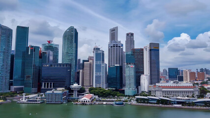 SINGAPORE - JANUARY 2, 2020: Aerial view of Marina bay area with skyscrapers